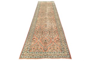 Semi Antique Floral Traditional 3'4X12'7 Vintage Oriental Runner Rug