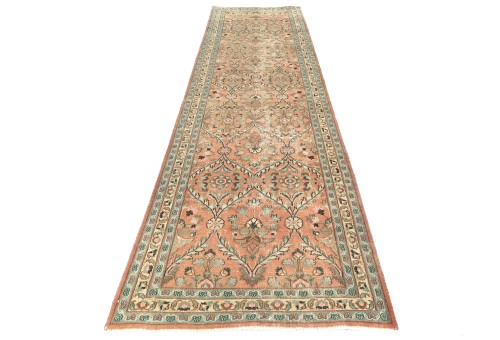 Semi Antique Floral Traditional 3'4X12'7 Vintage Oriental Runner Rug