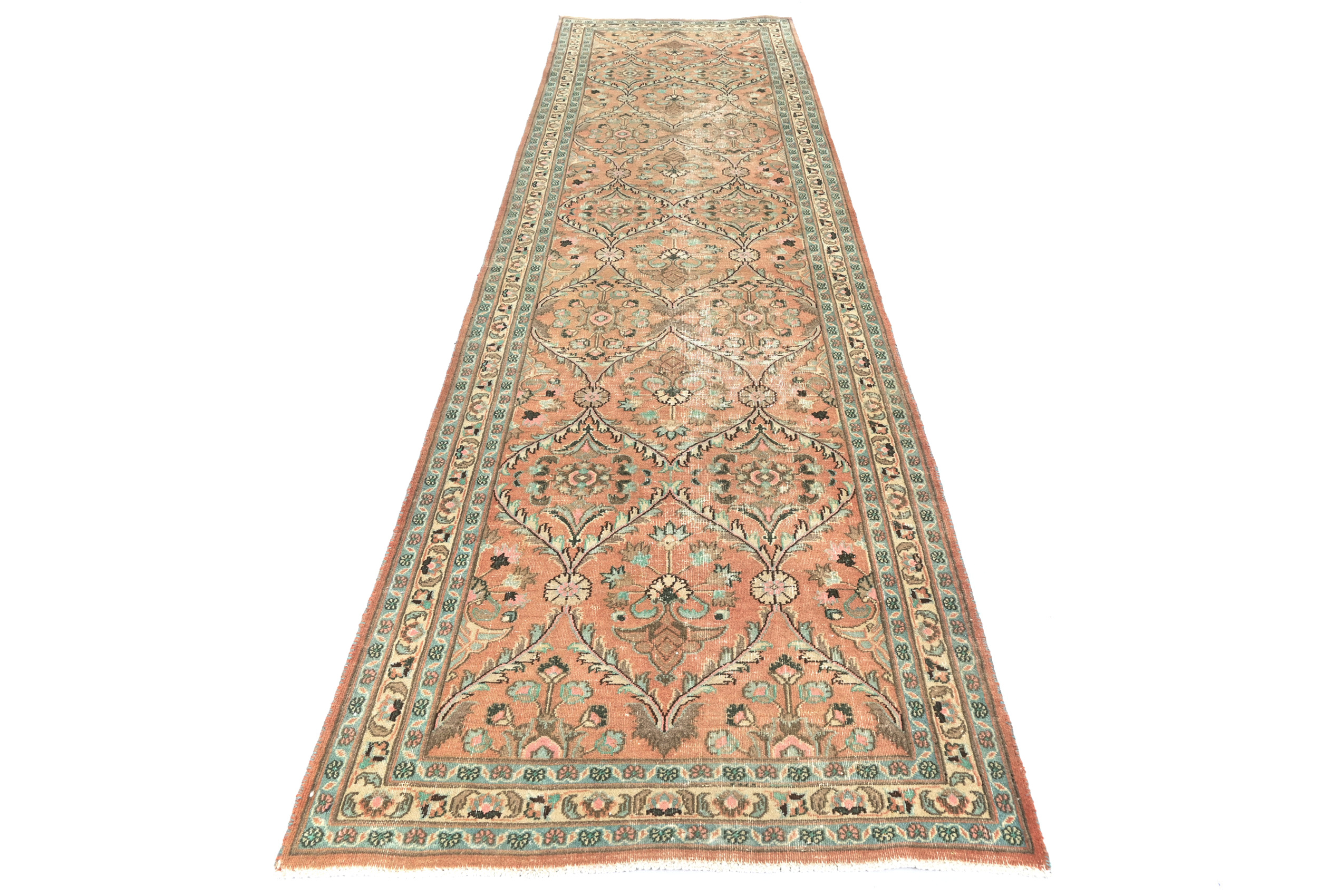 Rare Semi Antique Floral Traditional 3´4X12´7 Oriental Runner Rug Hallway Carpet