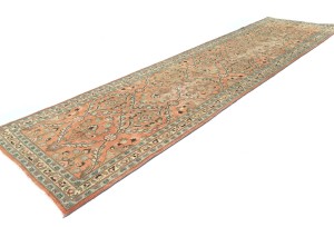 Semi Antique Floral Traditional 3'4X12'7 Vintage Oriental Runner Rug