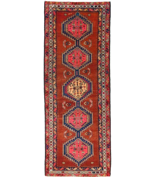 Vintage Tribal Rusty Red 4X10 Distressed Vintage Oriental Runner Rug