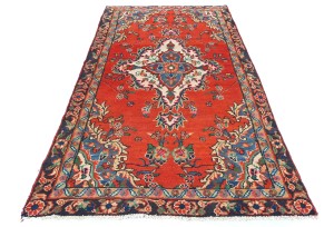 Vintage Red Floral Tribal 3'8X7'5 Oriental Rug