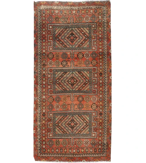 Semi Antique Geometric Tribal 4X9 Vintage Oriental Runner Rug