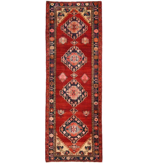 Semi Antique Red Tribal 3'6X10'3 Vintage Oriental Runner Rug