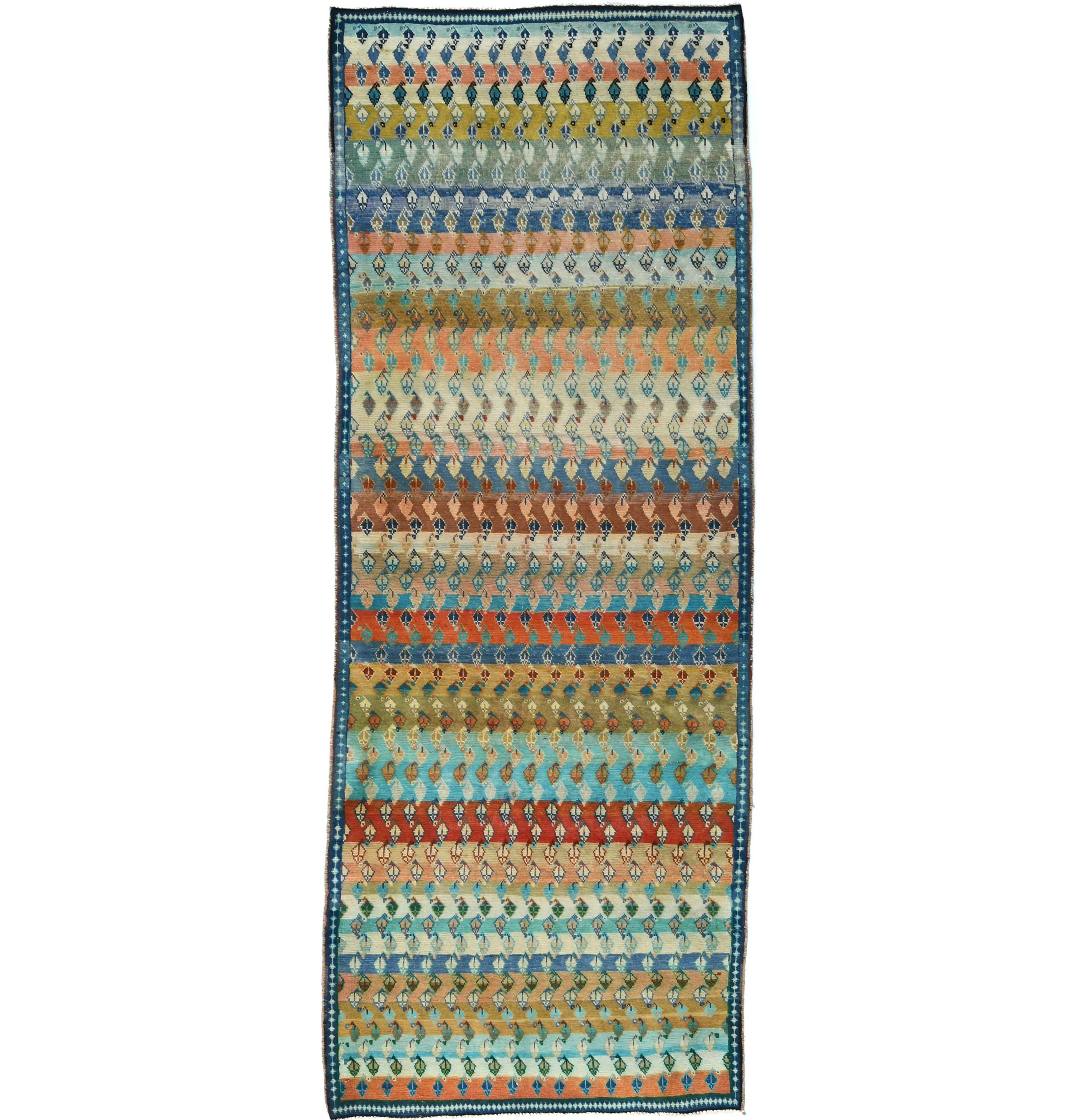 Semi Antique Multicolored Tribal 3'8X9'7 Vintage Oriental Runner Rug