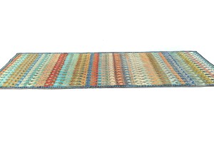Semi Antique Multicolored Tribal 3'8X9'7 Vintage Oriental Runner Rug