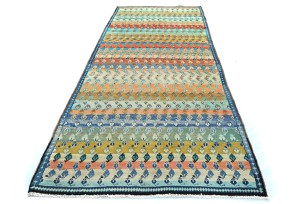 Semi Antique Multicolored Tribal 3'8X9'7 Vintage Oriental Runner Rug