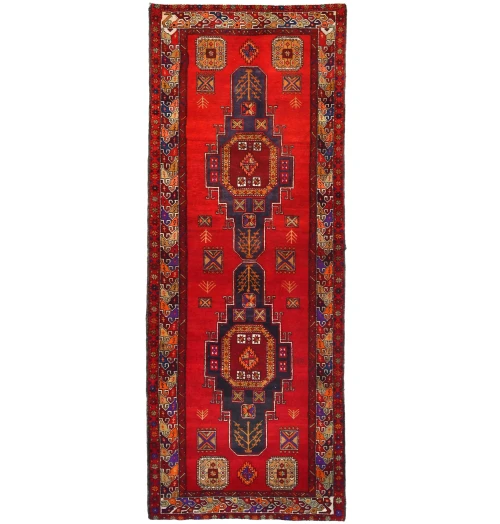 Semi Antique Red Tribal 4X10 Vintage Oriental Runner Rug