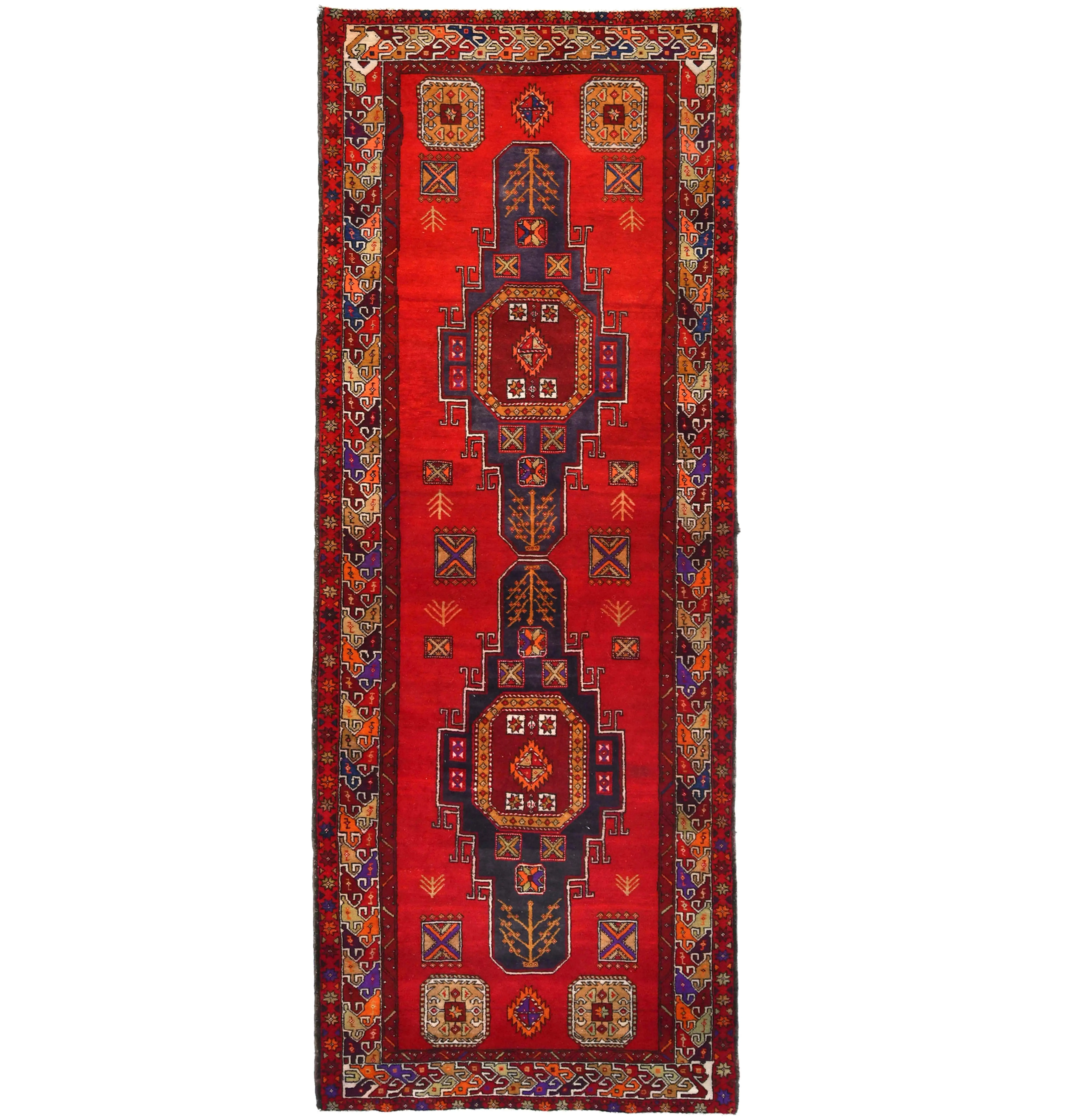 Semi Antique Red Tribal 4X10 Vintage Oriental Runner Rug