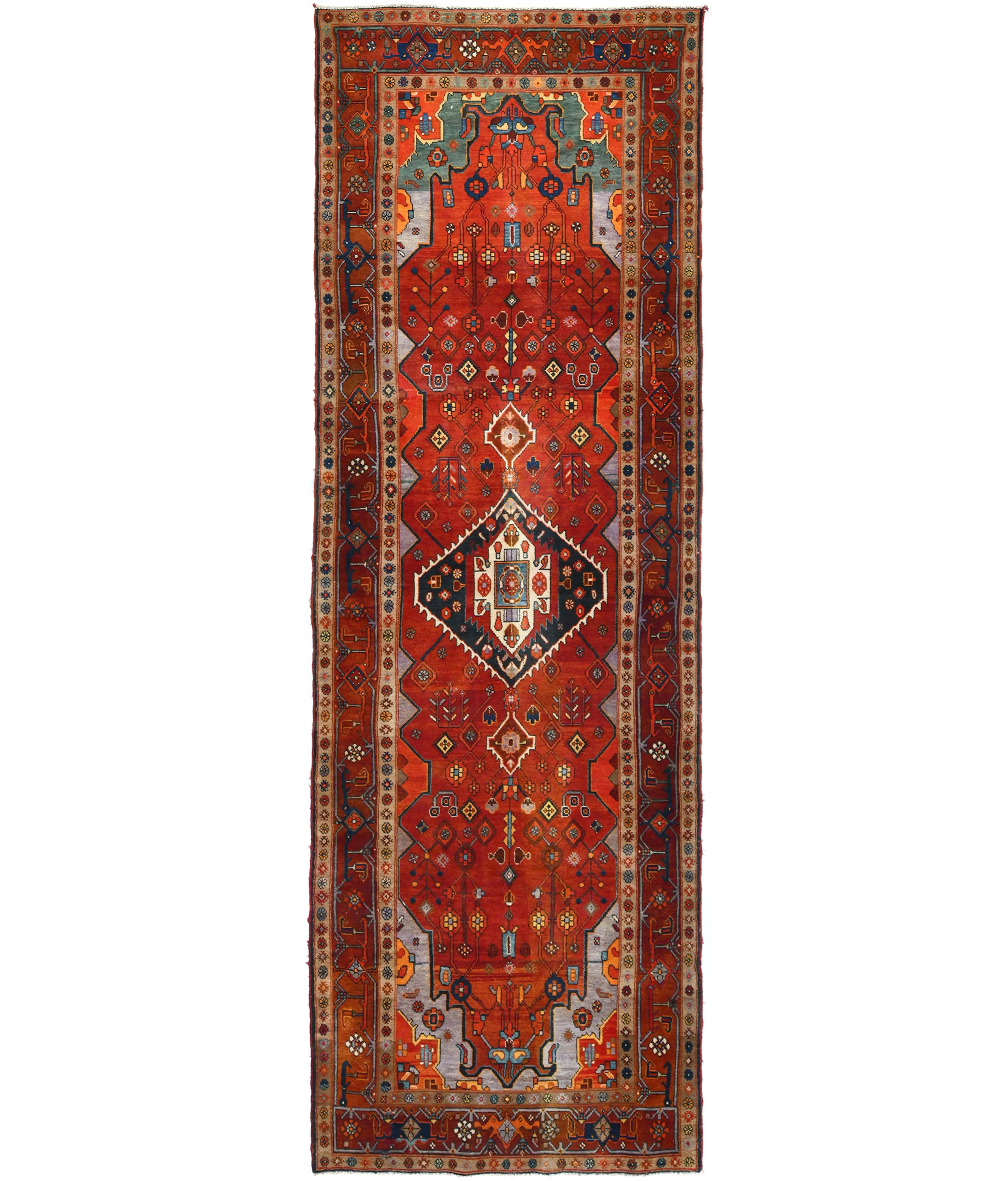 Semi Antique Red Tribal 4X13 Vintage Oriental Runner Rug