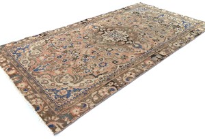 Semi Antique Peach Floral Classic 4X9 Vintage Runner Oriental Rug