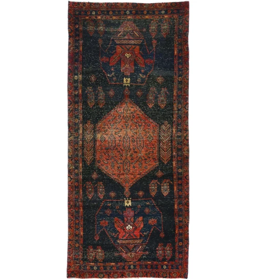 Semi Antique Charcoal Tribal 4X9 Vintage Oriental Rug