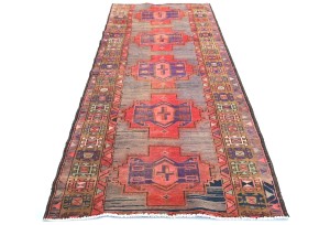 Semi Antique Tribal Geometric 3'6X9 Vintage Oriental Runner Rug