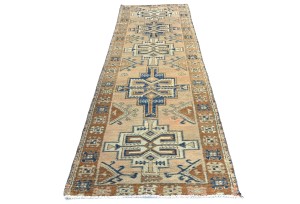 Semi Antique Geometric Tribal 3X9 Vintage Oriental Runner Rug