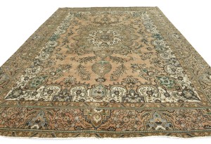 Semi Antique Muted Floral 9'8X12'5 Distressed Vintage Oriental Rug