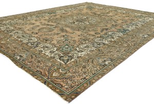 Semi Antique Muted Floral 9'8X12'5 Distressed Vintage Oriental Rug
