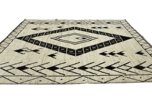 Cream & Black Tribal Modern 8'5X9'8 Moroccan Style Oriental Rug