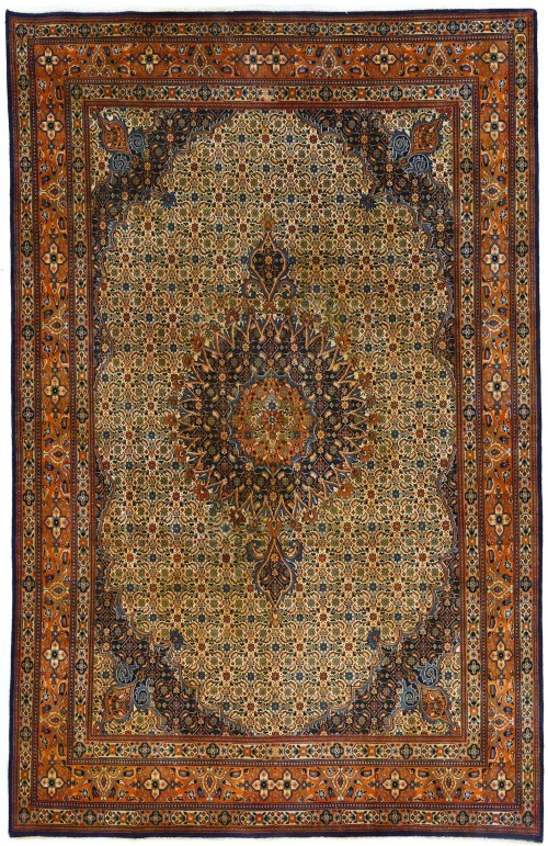 Vintage Cream Floral 6'5X10 Mood Persian Rug