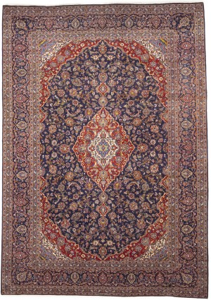 Semi Antique SignedTraditional Purple-navy 10X14 Kashan  Rug