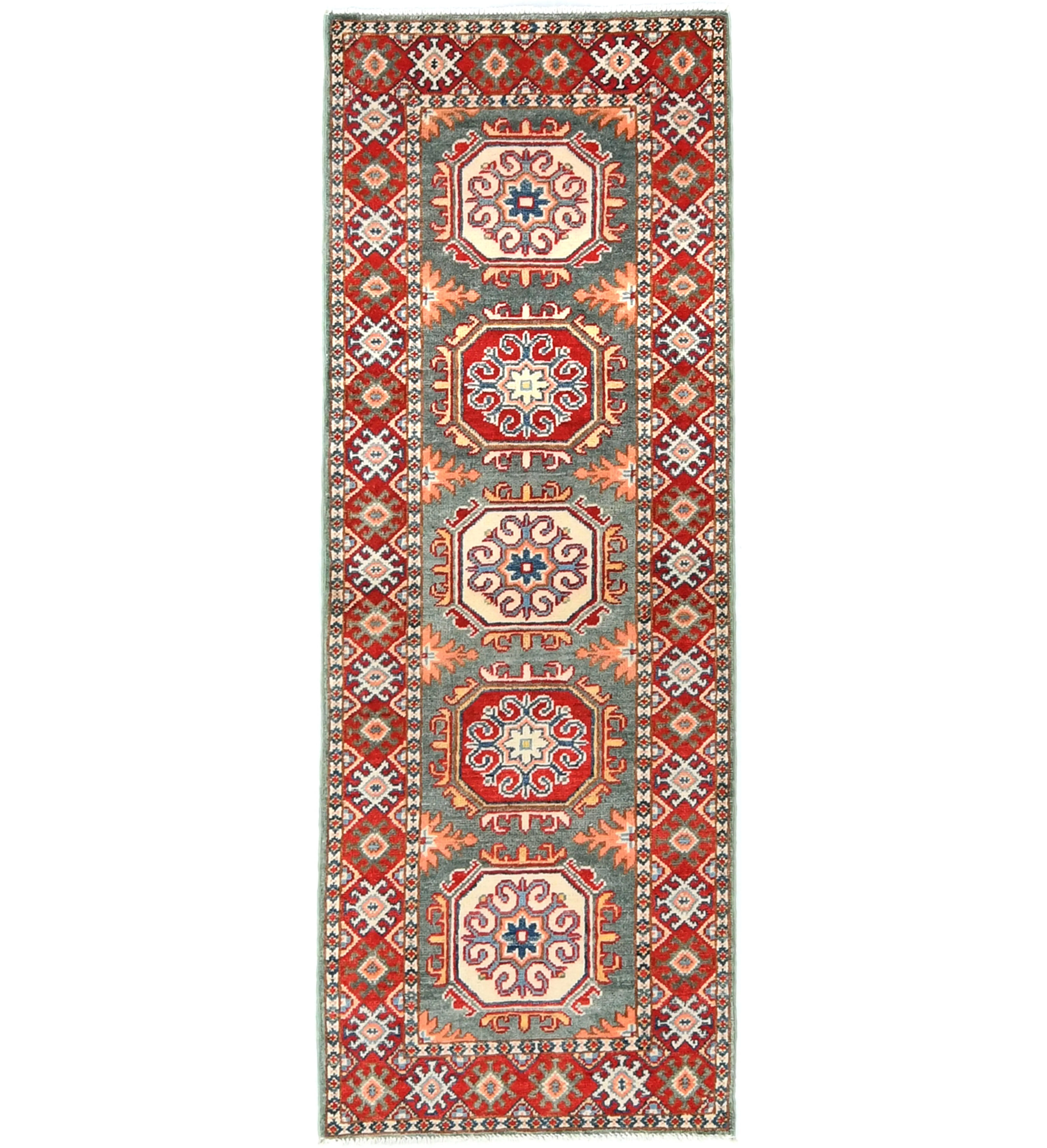 Gray Tribal Geometric 2X5'5 Kazak Pakistan Oriental Runner Rug