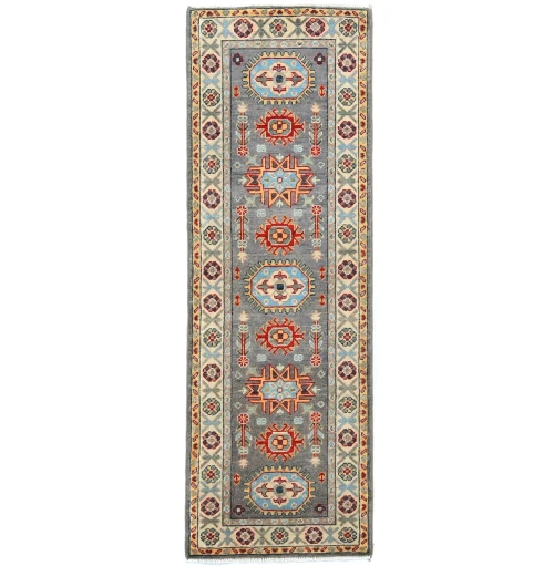 Gray Tribal Geometric 2X6 Kazak Pakistan Oriental Runner Rug