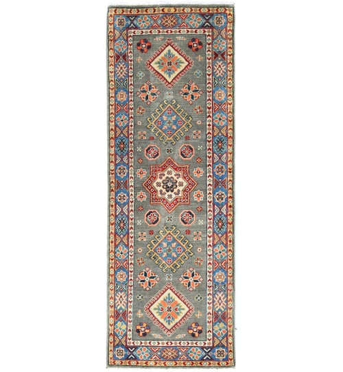 Gray Tribal Geometric 2X6 Kazak Pakistan Oriental Runner Rug