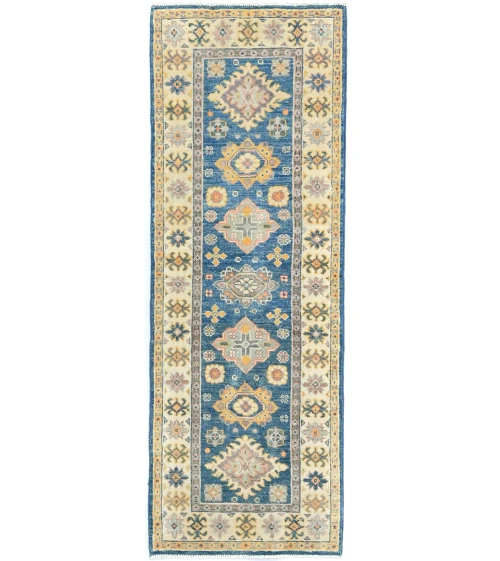 Blue Tribal Geometric 2X6 Kazak Pakistan Oriental Runner Rug