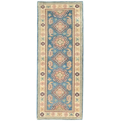 Blue Tribal Geometric 2'3X5'9 Kazak Pakistan Oriental Runner Rug