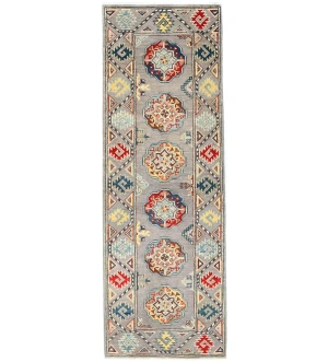 Gray Tribal Geometric 2X6 Kazak Pakistan Oriental Runner Rug