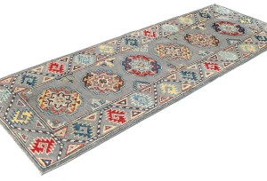 Gray Tribal Geometric 2X6 Kazak Pakistan Oriental Runner Rug