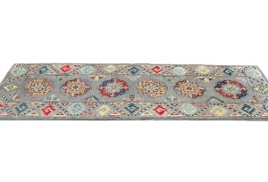 Gray Tribal Geometric 2X6 Kazak Pakistan Oriental Runner Rug