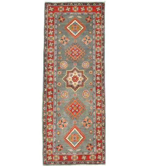 Gray Tribal Geometric 2'3X5'9 Kazak Pakistan Oriental Runner Rug