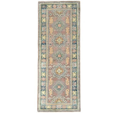 Pastel Brown Tribal Geometric 2X5 Kazak Pakistan Oriental Runner Rug