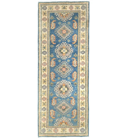 Blue Tribal Geometric 2'2X5'9 Kazak Pakistan Oriental Runner Rug