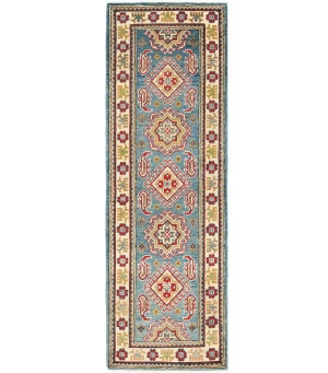 Blue Tribal Geometric 2X6'6 Kazak Pakistan Oriental Runner Rug