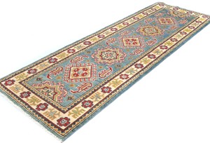 Blue Tribal Geometric 2X6'6 Kazak Pakistan Oriental Runner Rug