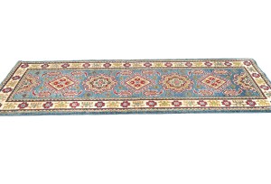 Blue Tribal Geometric 2X6'6 Kazak Pakistan Oriental Runner Rug