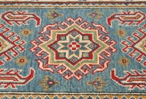Blue Tribal Geometric 2X6'6 Kazak Pakistan Oriental Runner Rug