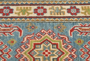 Blue Tribal Geometric 2X6'6 Kazak Pakistan Oriental Runner Rug