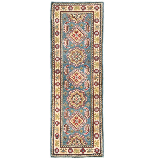 Blue Tribal Geometric 2X6 Kazak Pakistan Oriental Runner Rug