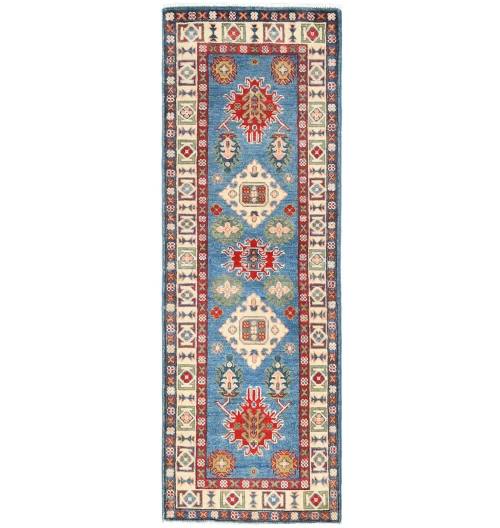 Blue Tribal Geometric 2X6 Kazak Pakistan Oriental Runner Rug