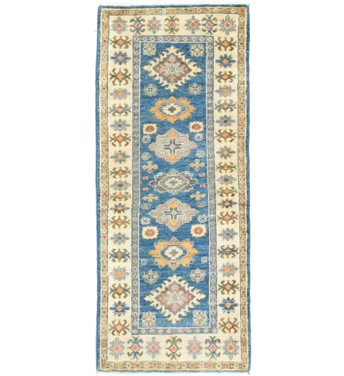 Blue Tribal Geometric 2X5 Kazak Pakistan Oriental Runner Rug