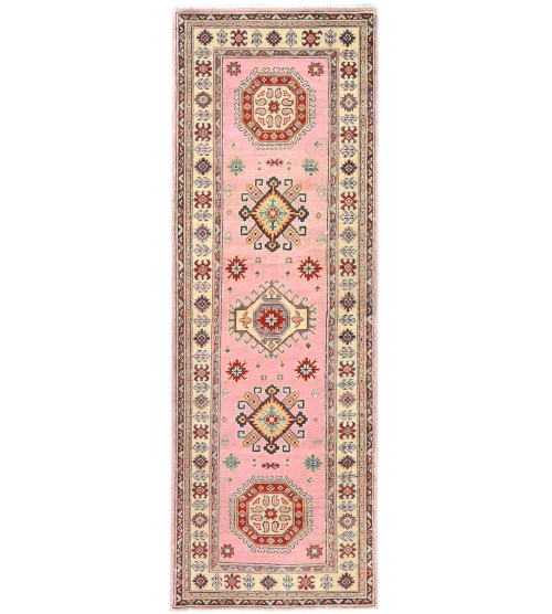 Pink Tribal Geometric 3X8 Kazak Pakistan Oriental Runner Rug