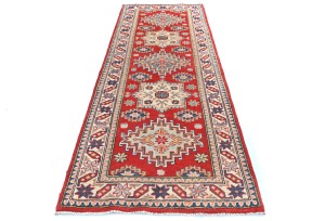 Red Tribal Geometric 2'9X8'5 Kazak Pakistan Oriental Runner Rug
