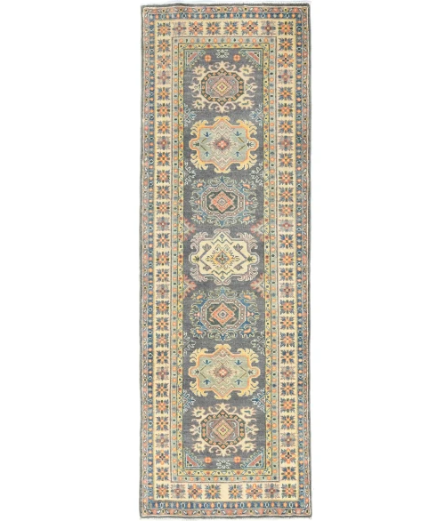 Gray Tribal Geometric 3X8 Kazak Pakistan Oriental Runner Rug