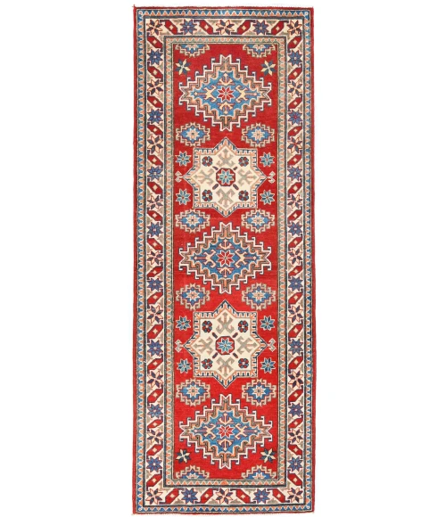 Red Tribal Geometric 3X8 Kazak Pakistan Oriental Runner Rug