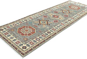 Light Gray Tribal Geometric 3X8 Kazak Pakistan Oriental Runner Rug