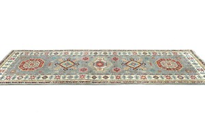 Light Gray Tribal Geometric 3X8 Kazak Pakistan Oriental Runner Rug