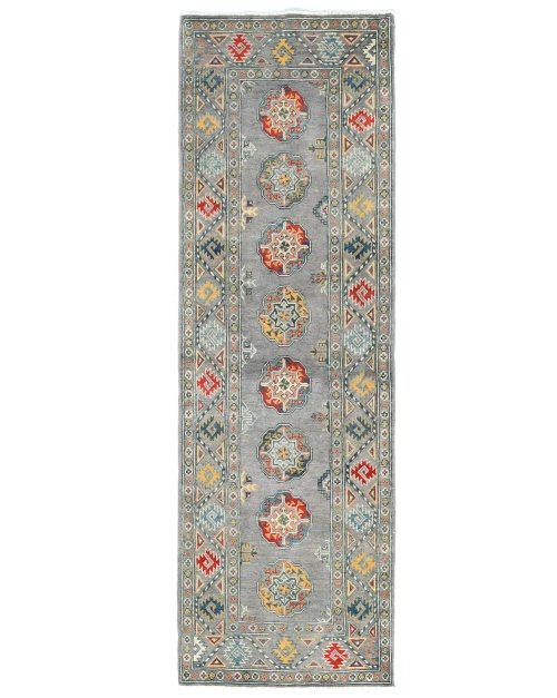 Gray Tribal Geometric 3X8 Kazak Pakistan Oriental Runner Rug