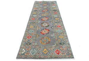 Gray Tribal Geometric 3X8 Kazak Pakistan Oriental Runner Rug